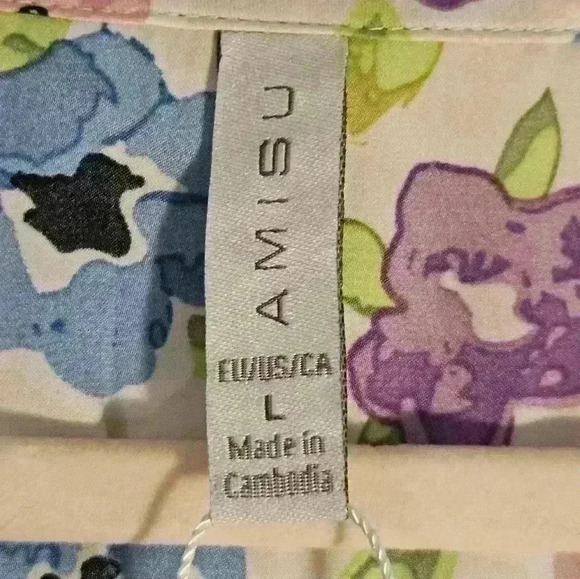 Amisu Pink Blue Green Floral Cropped Long Sleeved Blouse Size L Like New - Picture 4 of 12